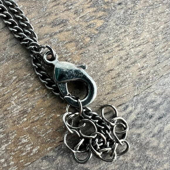 Long Dichroic Peacock Blue Shimmery Pendant Necklace on Silver Adjustable Chain - Picture 6 of 9